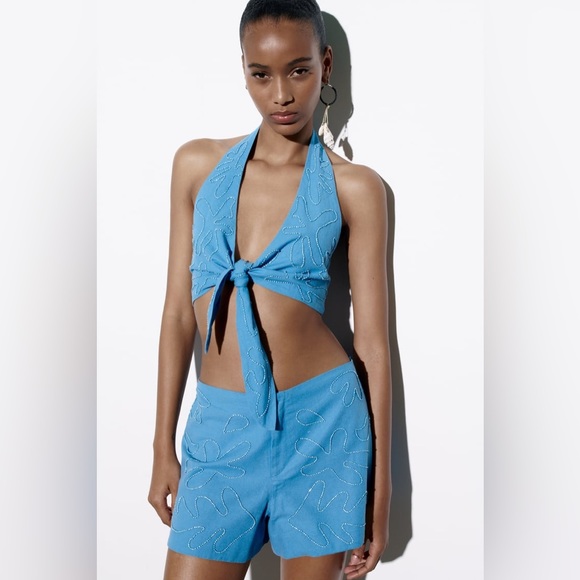 Zara Beaded Linen Blend Shorts - Picture 7 of 15